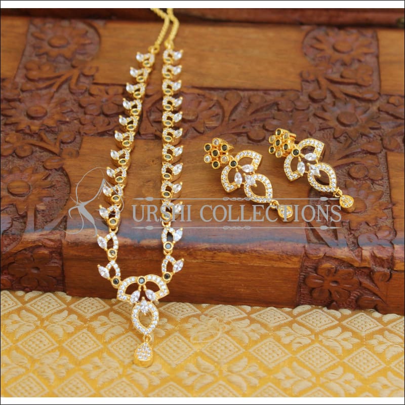 DESIGNER GOLD PLATED CZ NECKLACE SET UTV600 - Necklace Set