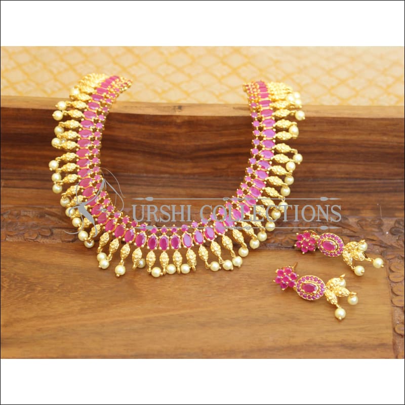 DESIGNER GOLD PLATED CZ NECKLACE SET UTV658 - Necklace Set