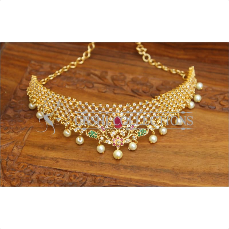 DESIGNER GOLD PLATED CZ NECKLACE UTV320 - Necklace Set
