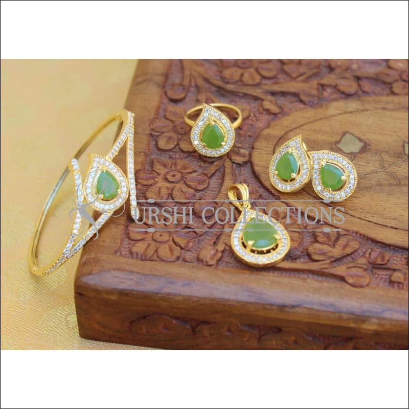 Designer Gold Plated CZ Openable Kada UC-NEW1742 - Light Green - Bracelets
