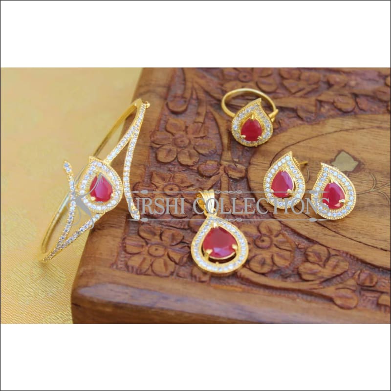 Designer Gold Plated CZ Openable Kada UC-NEW1742 - Red - Bracelets