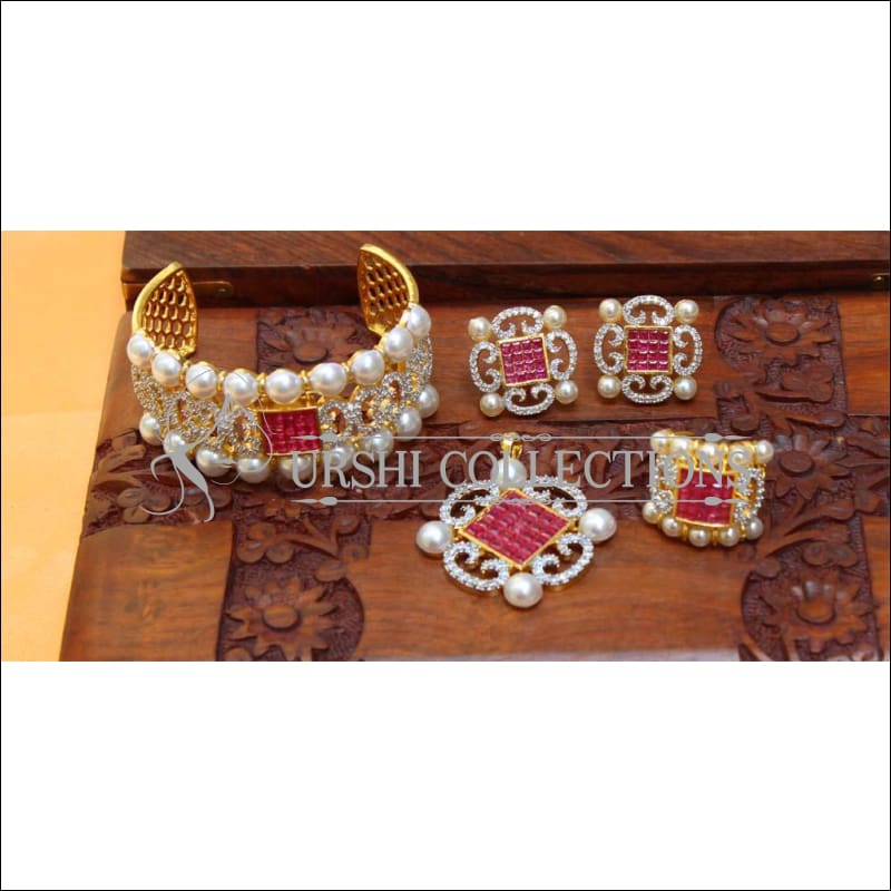 Designer Gold Plated CZ Openable Kada UC-NEW2590 - Red - Bracelets