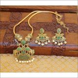 DESIGNER GOLD PLATED CZ PEACOCK NECKLACE SET WITH SCREW BACK EARRINGS UTV651 - GREEN - Necklace Set