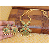 DESIGNER GOLD PLATED CZ PEACOCK NECKLACE SET WITH SCREW BACK EARRINGS UTV651 - Necklace Set
