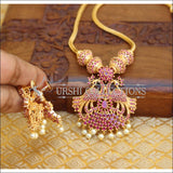 DESIGNER GOLD PLATED CZ PEACOCK NECKLACE SET WITH SCREW BACK EARRINGS UTV651 - Necklace Set