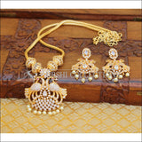 DESIGNER GOLD PLATED CZ PEACOCK NECKLACE SET WITH SCREW BACK EARRINGS UTV651 - WHITE - Necklace Set