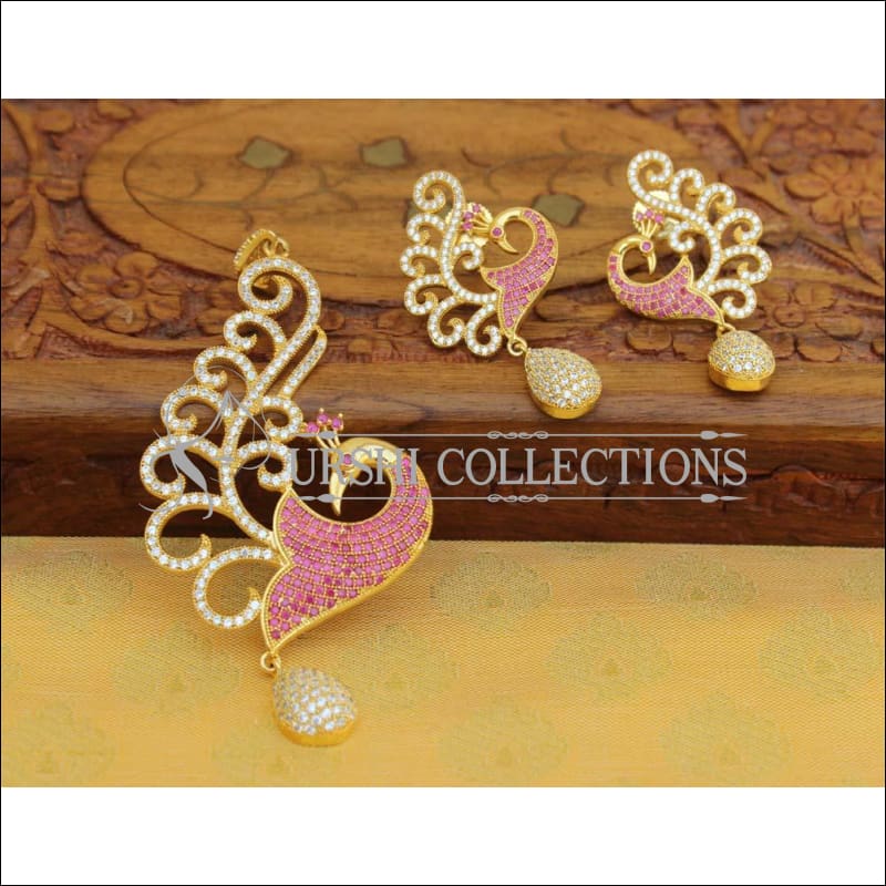 Designer Gold Plated CZ Peacock Pendant Set UC-NEW1752 - Pendant Set