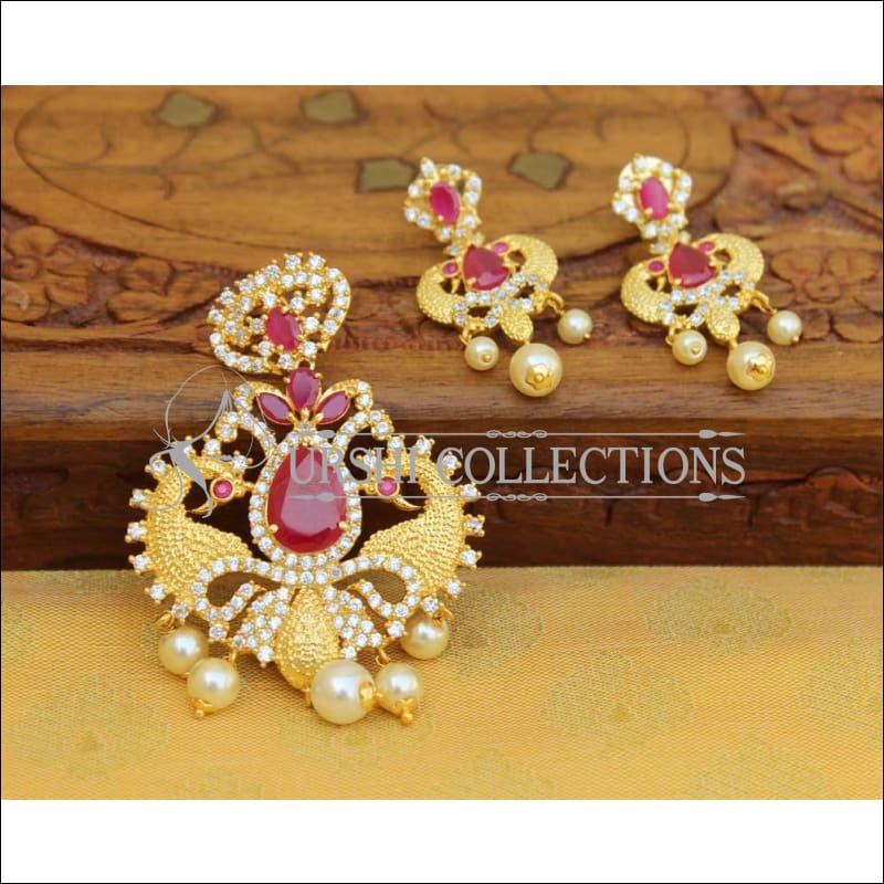 Designer Gold Plated CZ Peacock Pendant Set UC-NEW1753 - Pendant Set