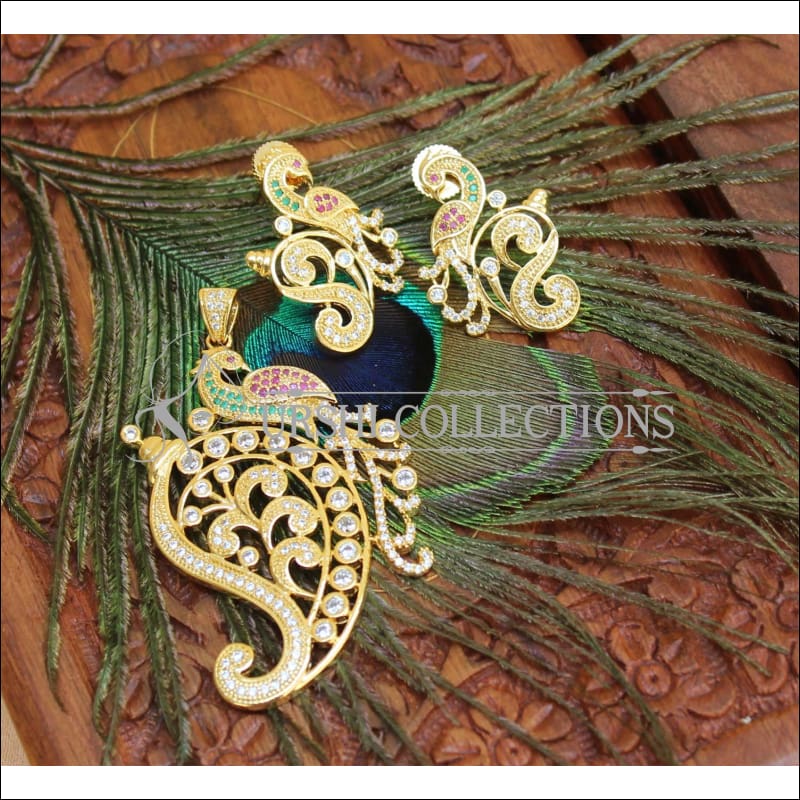 Designer Gold Plated CZ Peacock Pendant Set UC-NEW1828 - Multi - Pendant Set