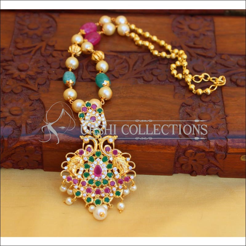 DESIGNER GOLD PLATED CZ PEARL NECKLACE UTV430 - Necklace Set