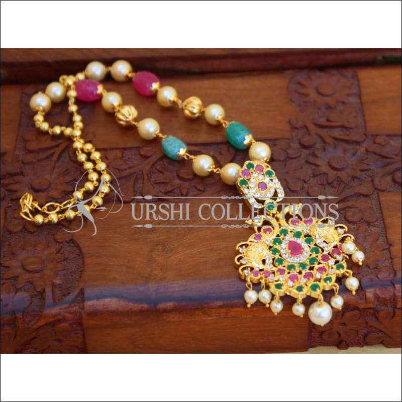 DESIGNER GOLD PLATED CZ PEARL NECKLACE UTV430 - Necklace Set