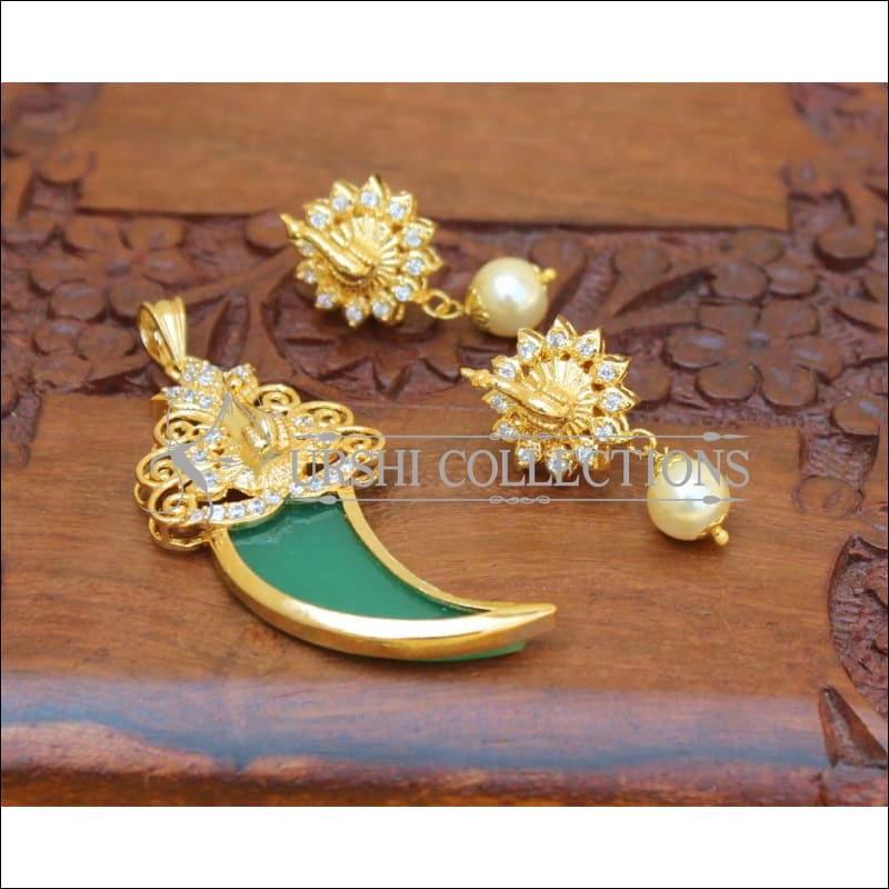 Designer gold plated CZ pendant set M433 - GREEN - Pendant Set