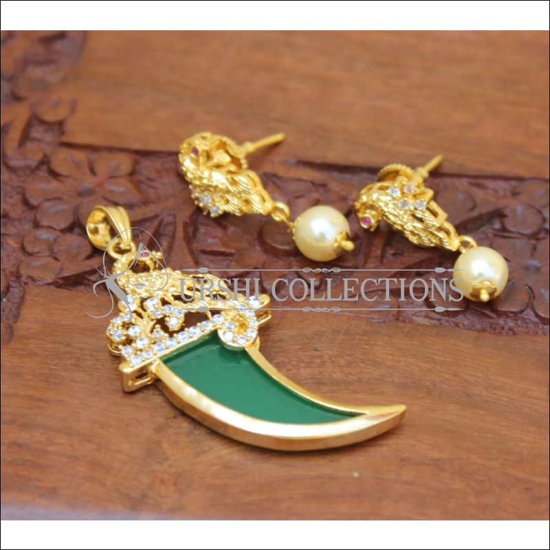 Designer gold plated CZ pendant set M439 - green - Pendant Set