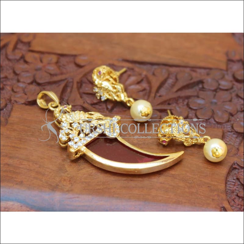 Designer gold plated CZ pendant set M439 - pink - Pendant Set