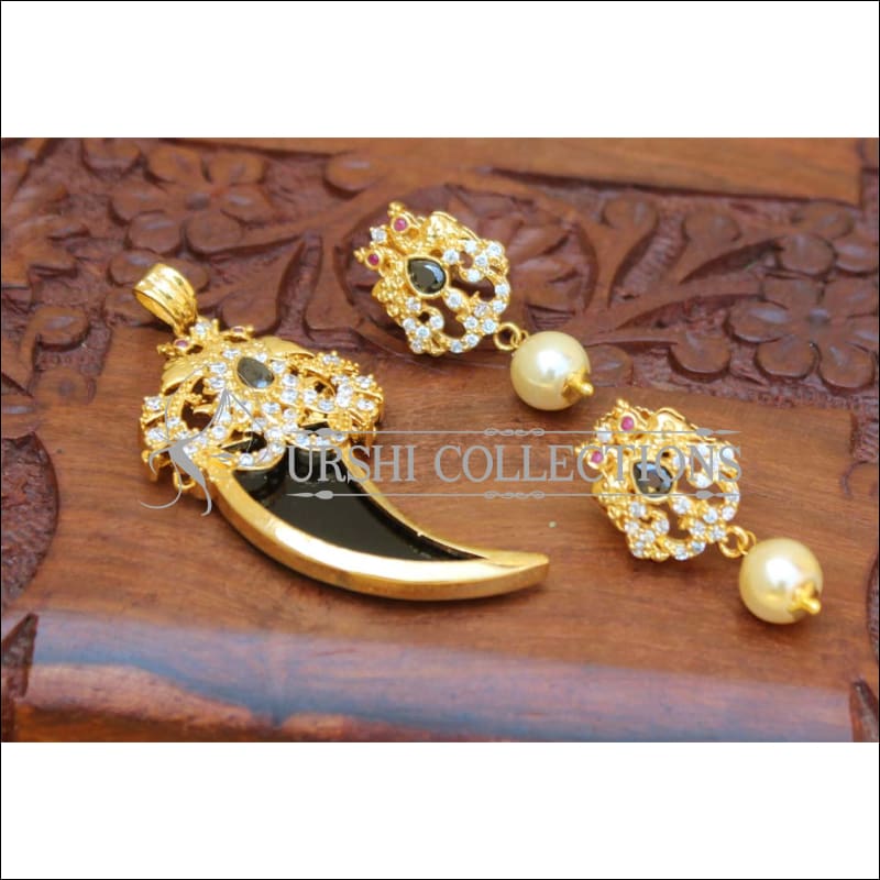 Designer gold plated CZ pendant set M444 - black - Pendant Set