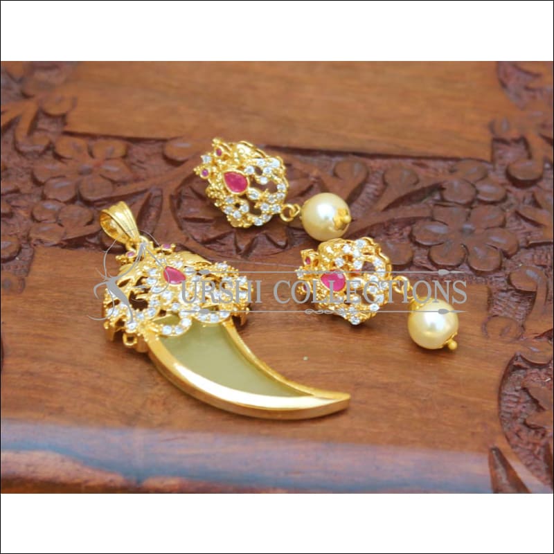 Designer gold plated CZ pendant set M444 - yellow - Pendant Set