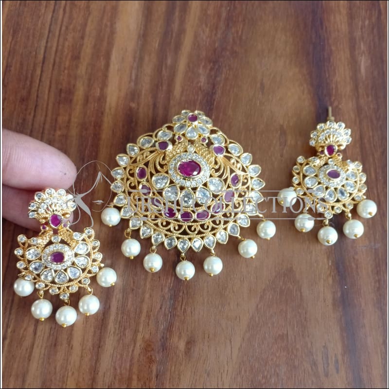 DESIGNER GOLD PLATED CZ PENDANT SET UTV1258 - Pendant Set