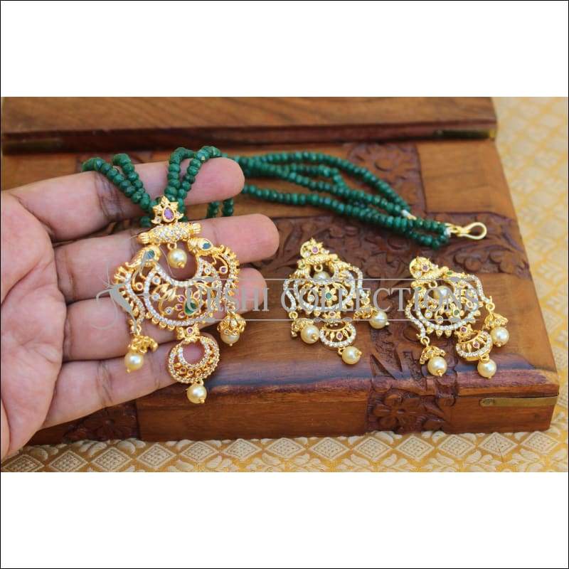 DESIGNER GOLD PLATED CZ NECKLACE SET UTV287 - Necklace Set