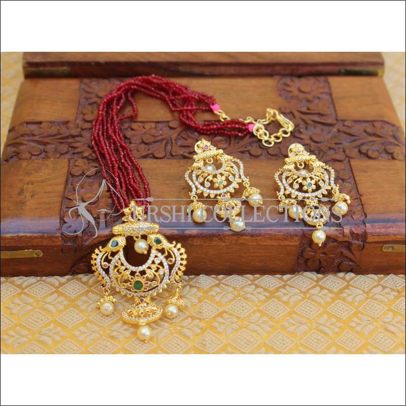 DESIGNER GOLD PLATED CZ NECKLACE SET UTV288 - Necklace Set