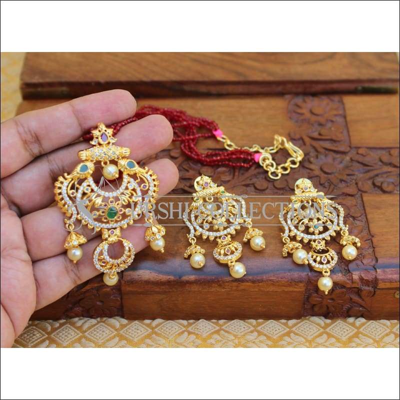 DESIGNER GOLD PLATED CZ NECKLACE SET UTV288 - Necklace Set