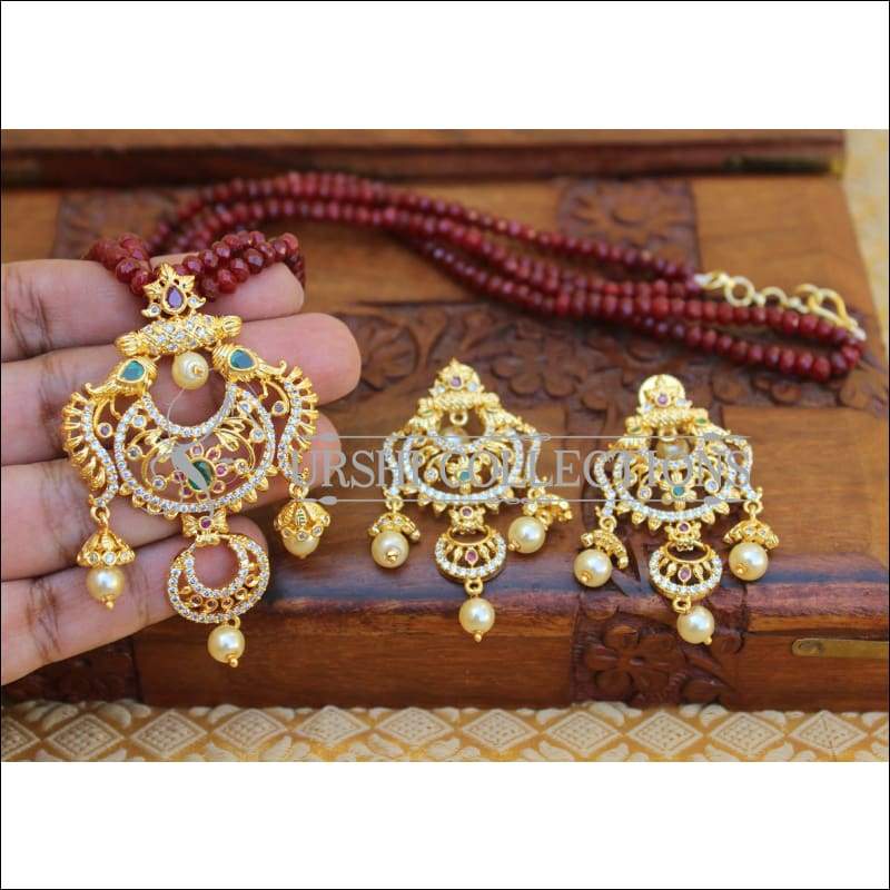 DESIGNER GOLD PLATED CZ NECKLACE SET UTV289 - Necklace Set