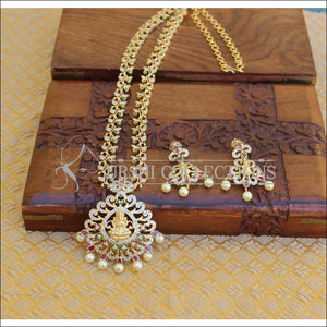 DESIGNER GOLD PLATED CZ TEMPLE LONG NECKLACE SET UTV207 - Necklace Set