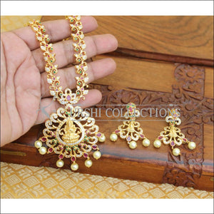 DESIGNER GOLD PLATED CZ TEMPLE LONG NECKLACE SET UTV207 - Necklace Set