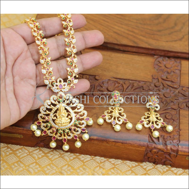 DESIGNER GOLD PLATED CZ TEMPLE NECKLACE SET UTV206 - Necklace Set