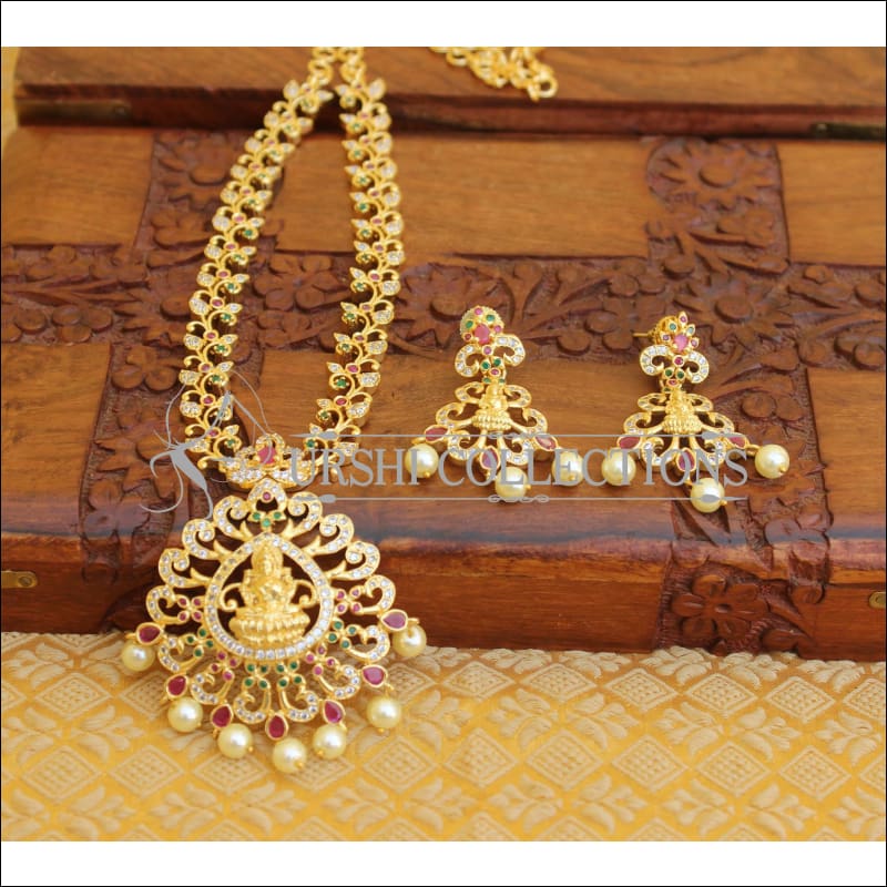 DESIGNER GOLD PLATED CZ TEMPLE NECKLACE SET UTV206 - Necklace Set