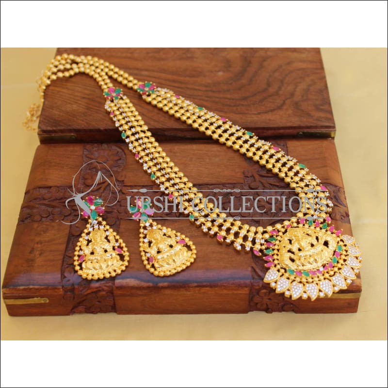 DESIGNER GOLD PLATED CZ TEMPLE NECKLACE SET UTV447 - Necklace Set