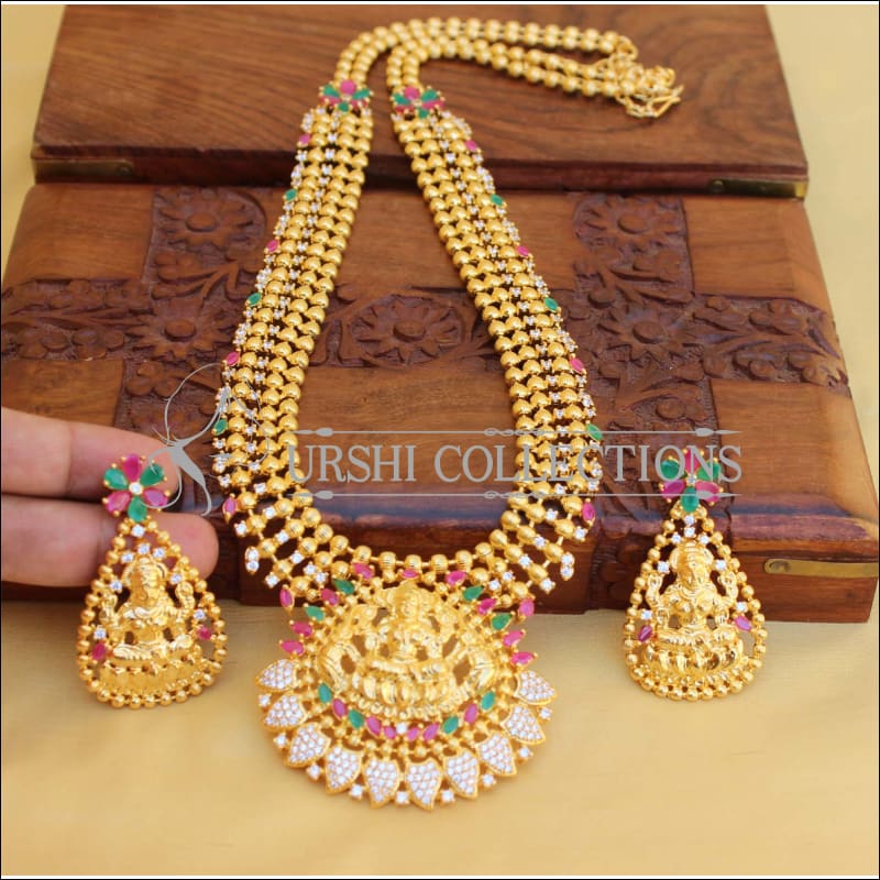 DESIGNER GOLD PLATED CZ TEMPLE NECKLACE SET UTV447 - Necklace Set