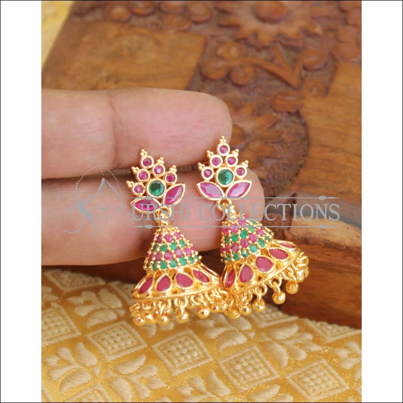 Designer Gold plated earrings M291 - GREEN AND RED - Earrings