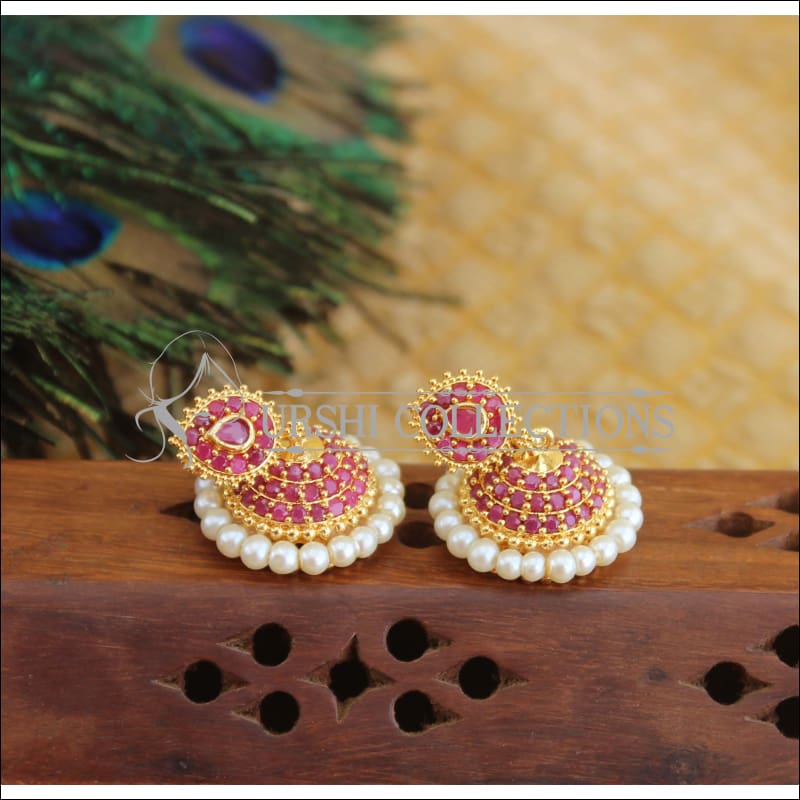 Designer gold plated earrings M326 - RED - Earrings