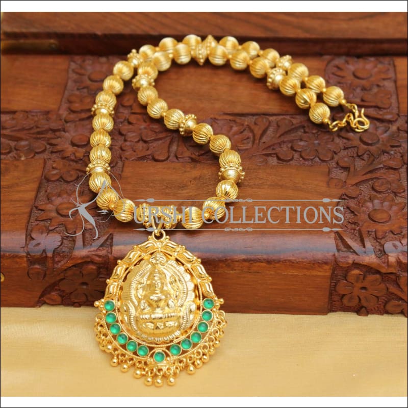 DESIGNER GOLD PLATED HAND MADE TEMPLE NECKLACE UC-NEW2868 - GREEN - Necklace Set