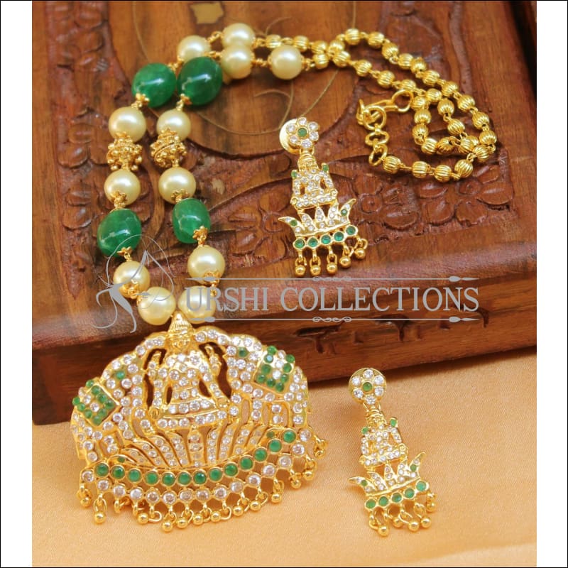 Designer Gold Plated Handmade Lakshmi Necklace Set UC-NEW1018 - Green - Necklace Set