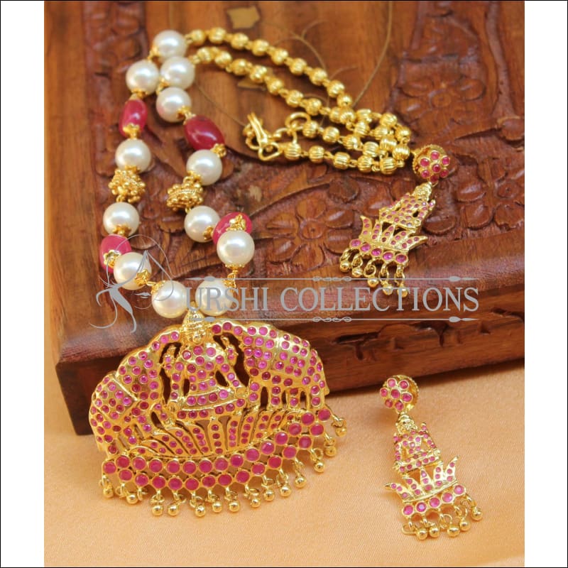 Designer Gold Plated Handmade Lakshmi Necklace Set UC-NEW1018 - Red - Necklace Set