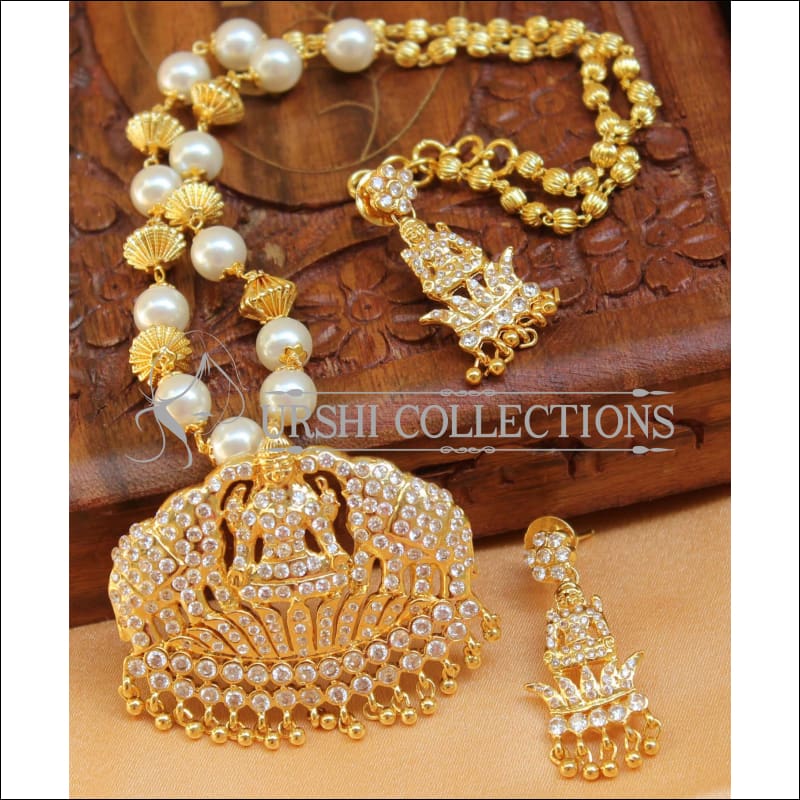 Designer Gold Plated Handmade Lakshmi Necklace Set UC-NEW1018 - White - Necklace Set