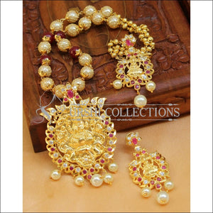 Designer Gold Plated Handmade Lakshmi Necklace Set UC-NEW1035 - Red - Necklace Set