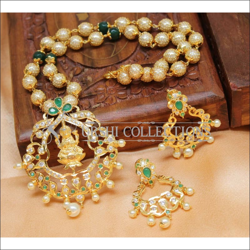 Designer Gold Plated Handmade Lakshmi Necklace Set UC-NEW787 - Green - Necklace Set