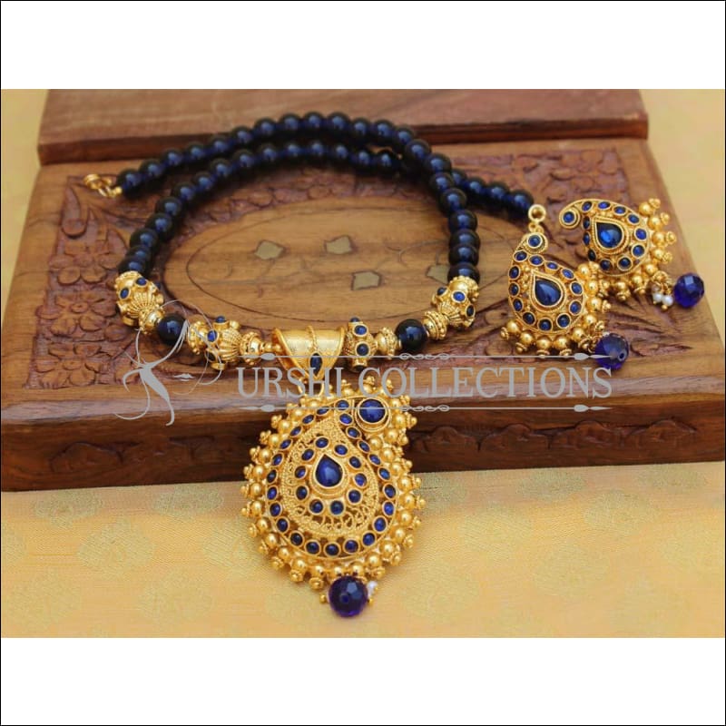 Designer Gold Plated Handmade Mango Necklace Set UC-NEW2787 - Blue - Necklace Set