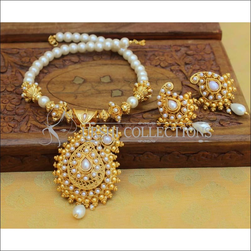 Designer Gold Plated Handmade Mango Necklace Set UC-NEW2787 - White - Necklace Set