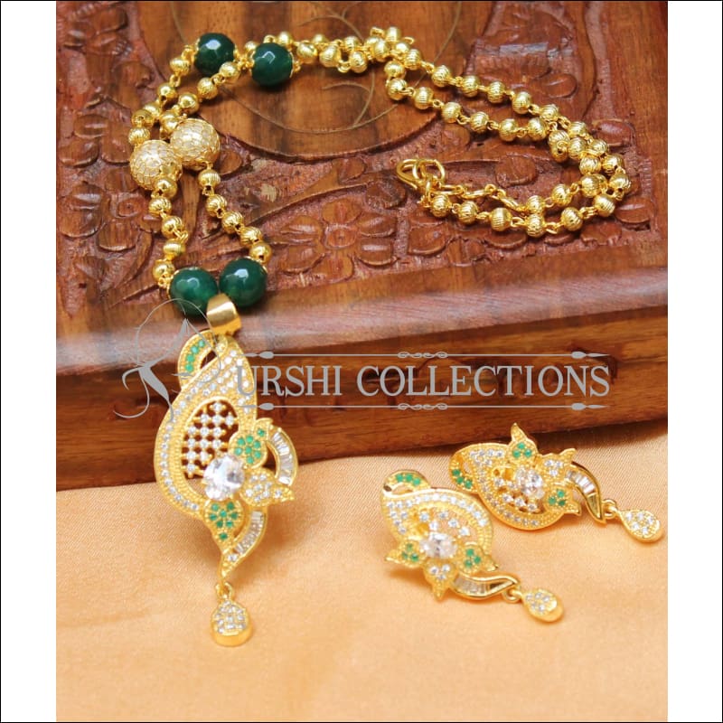Designer Gold Plated Handmade Necklace Set UC-NEW1008 - Green - Necklace Set