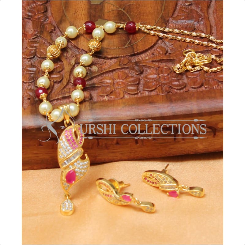 Designer Gold Plated Handmade Necklace Set UC-NEW1010 - Red - Necklace Set