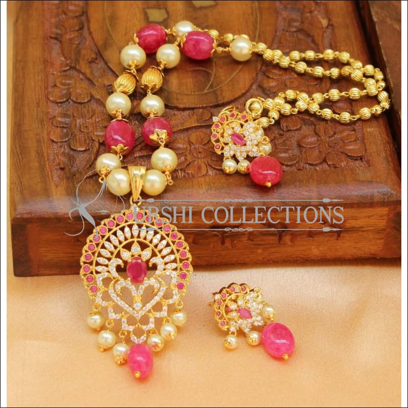 Designer Gold Plated Handmade Necklace Set UC-NEW1013 - Pink - Necklace Set