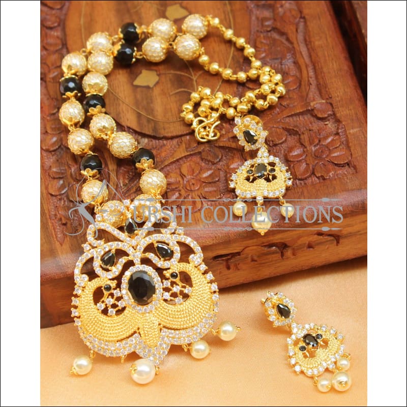Designer Gold Plated Handmade Necklace Set UC-NEW1030 - Black - Necklace Set