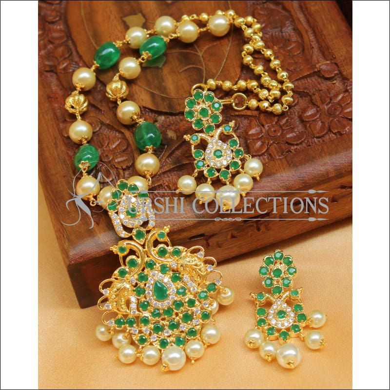 Designer Gold Plated Handmade Necklace Set UC-NEW1038 - Green - Necklace Set
