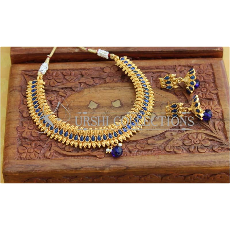 Designer Gold Plated Kempu Necklace Set UC-NEW704 - Blue - Necklace Set