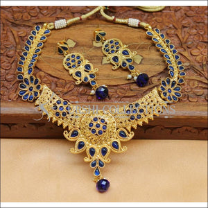 Designer Gold Plated Kempu Necklace Set UC-NEW734 - Blue - Necklace Set