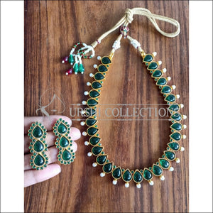 DESIGNER GOLD PLATED KEMPU NECKLACE SET UTV1110 - GREEN - Necklace Set