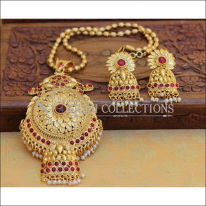 Designer Gold Plated Kempu Pendant Set UC-NEW2605 - Red - Pendant Set